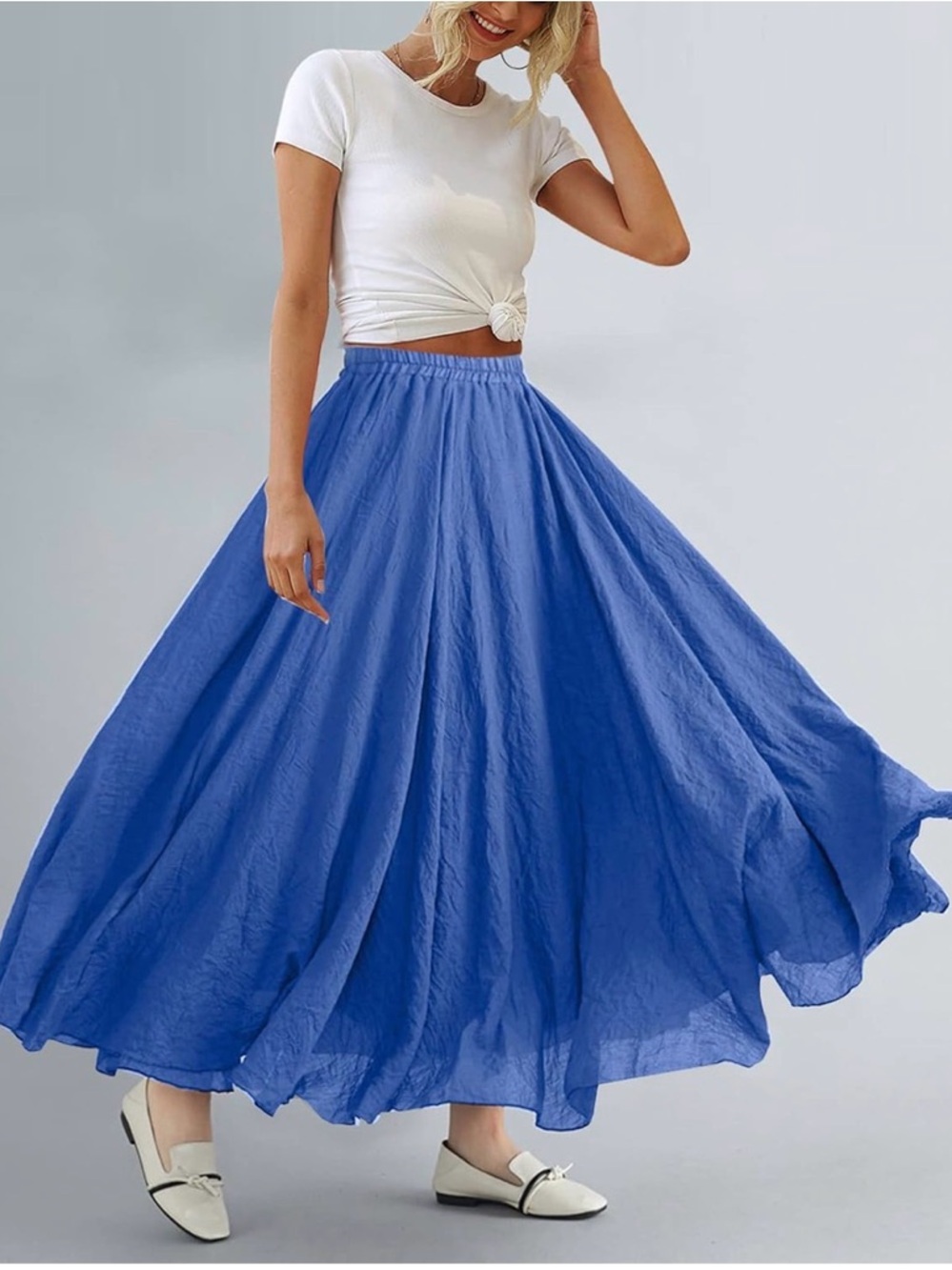 Bohemian Style Elastic Waist Band Cotton Linen Long Maxi Skirt Dress S - Picture 2 of 6